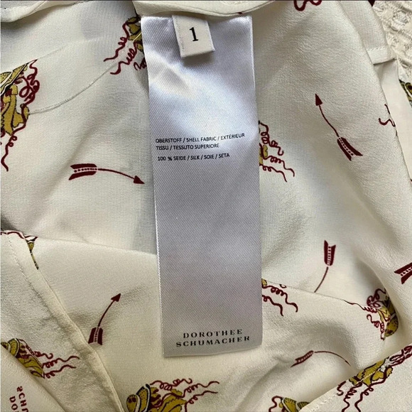 Dorothee Schumacher Silk Flutter Sleeve Blouse Cream Burgundy Trim Size 1 XS - Picture 13 of 14